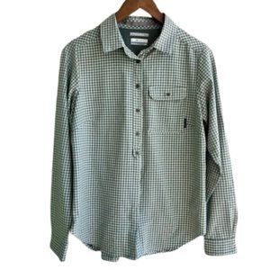 COLUMBIA Green Plaid Button-Down, Omni-Shade Sun Protection Long Sleeve W Small